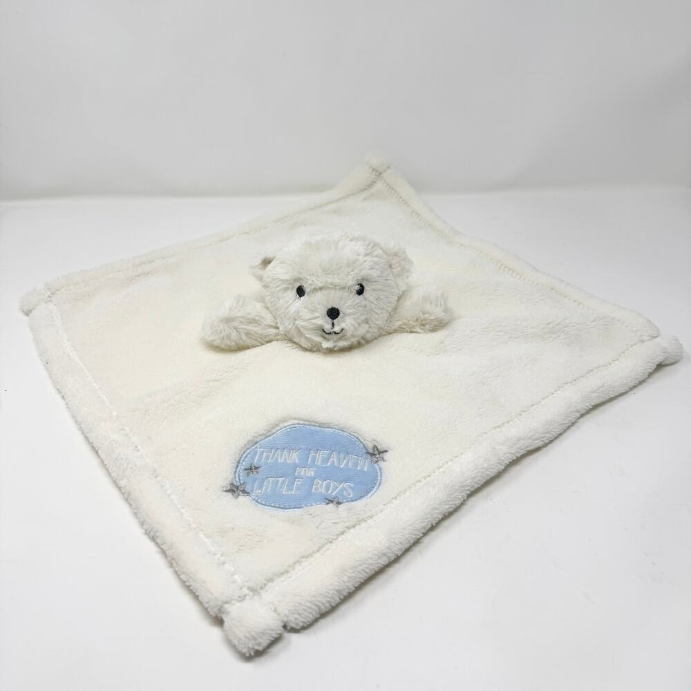Baby Gear Thank Heaven for Little Boys Cream Blue Bear Lovey Security Blanket